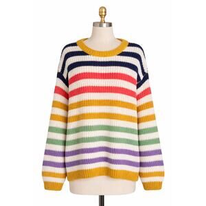RO & DE Multicolor Striped Knit Sweater Oversized Cozy Pullover NWT